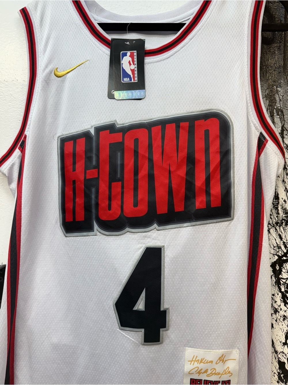 Nike Nba Jalen Green White Basketball Jersey with Red and Black H-Town Graphic - Picture 2 of 5